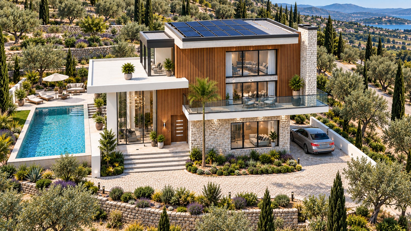 Villa contemporaine réalisée par Premier Pas Chez Soi, avec piscine et terrasses